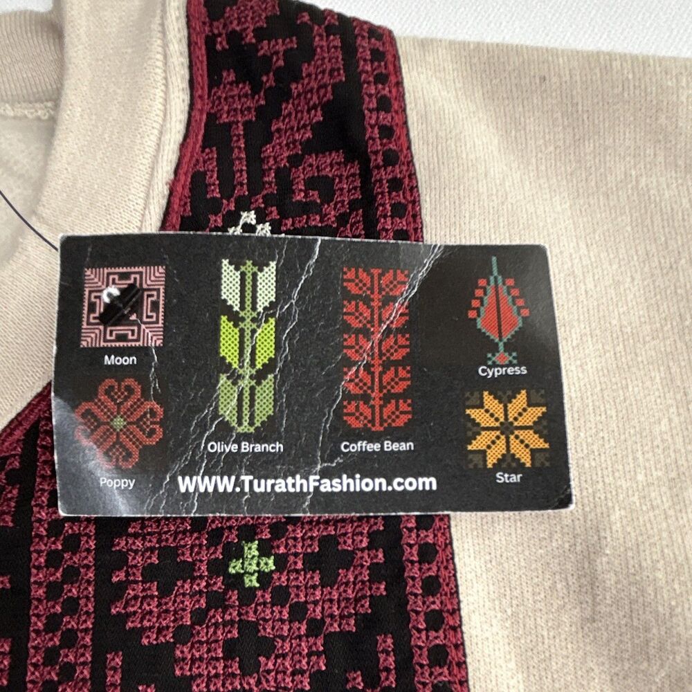 NWT Turath Palestinian Tatreez Embroidered Fleece Crewneck Pullover Sweatshirt S - Picture 4 of 8